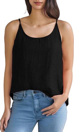 Generic Womens Vest Tops Cotton Linen Spaghetti Strap Camisole V Neck Sleeveless Casual Loose Fit Tank Tops Elegant Ladies Blouses Summer T Shirts (Z04-Black,