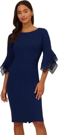 Adrianna Papell Knit Crepe Dress Womens Navy Stretch Tiered Sleeve GBO3989