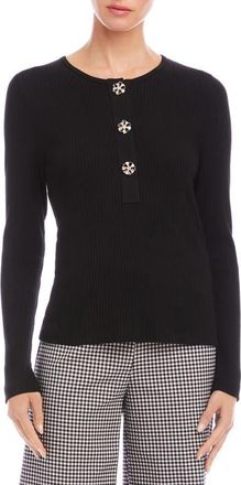 Karen Kane Rib Knit Half Placket Top in Black at Nordstrom, Size X-Small