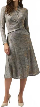 Joseph Ribkoff Foiled Faux Wrap Fit And Flare Dress In Beige/multi