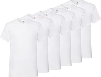 Fruit Of The Loom T-Shirt FRUIT OF THE LOOM, Herren, Gr. XXL, wei&szlig;, Jersey, Obermaterial: 100% Baumwolle, unifarben, normal normal, V-Ausschnitt, abgesteppte Kante, Shi