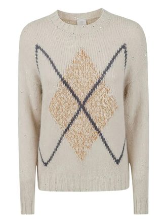 Eleventy argyle sequin sweater - women - Alpaca/Wool/Polyamide/Polyester - M - Neutrals