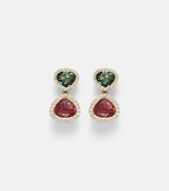Octavia Elizabeth Two Drop Kaleidoscope 18kt gold earrings with tourmalines and diamonds