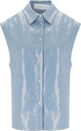 Federica Tosi Pailletten Mouwloze Denim Shirt - Dames - Overhemden - Blauw - S - Denim - Overhemden