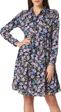 Jacqueline de Yong Womens Jdypiper L/S AOP Shirt Dress WVN Blouse Dress, Black Iris/AOP:Purple & Parisian Blue Flowers, 12