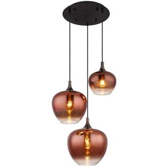 Globo Lighting Maxy Lampada a sospensione a grappolo, paralume in vetro di rame nero opaco, 3x E27