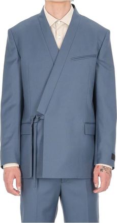 Kenzo Dubbelrijige- op maat gemaakte kimono jas - Heren - Business blazers - Blauw - S - Wol - Kostuums