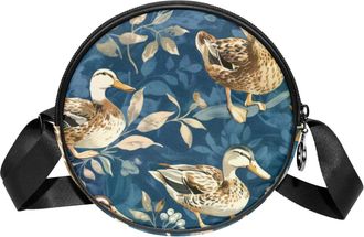 Generic Circle Crossbody Bag for Women, Ducks Small Sling Bag Daypack with Zipper Adjustable Shoulder Straps Casual Ladies Girls Round Purse