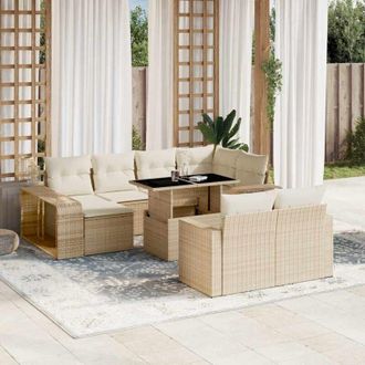 vidaXL Set De Sof&aacute;s De Jard&iacute;n 11pzas Con Cojines Rat&aacute;n Sint&eacute;tico Beige Vidaxl