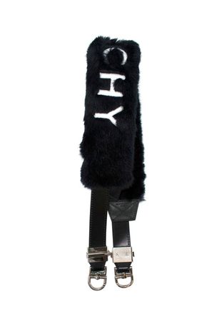 Givenchy Black Faux Fur and Leather Logo Bag Strap