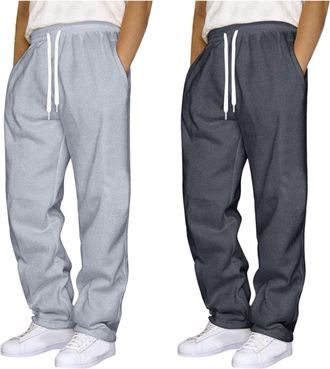 Generic 1/2 Pack Joggers for Men UK Tracksuit Bottoms Straight Leg Open Hem Work Joggers Elastic Waist Drawstring Sweatpants Workout Gym Track Pants Casual Fl