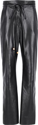 Nanushka broek met hoge taille en wijde pijpen in zwart imitatieleer