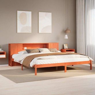 vidaXL Cama Con Estanter&iacute;a Sin Colch&oacute;n Madera Maciza Marr&oacute;n 200x200 Cm Vidaxl