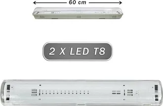 Trade Shop Trade Shop - Luz De Techo Estanca 2 Tubo Led De Ne&oacute;n T8 G13 60 Cm Techo De Pared Ip65 T8-60s