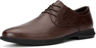 Generic Shoes Dress Oxford for Men Lace Up Round Toe Derby Shoes Leather Block Heel Low Top Rubber Sole Slip Resistant Anti-Slip Party(Brown,8.5 UK)