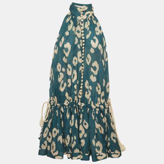 Zimmermann Teal Blue Leopard Print Shelly Swing Mini Dress