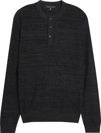 Robert Barakett Aranda Merino Wool Henley Sweater in Black at Nordstrom, Size Xx-Large