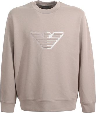 Emporio Armani Sweatshirt met ronde hals en tweekleurige adelaar - Heren - Sweatshirts - Beige - S - Katoen - Hoodies & sweatvesten