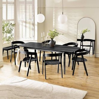 Furniturebox Leif Black Wooden Rectangular Extending Table & 6 Black Dining Chairs