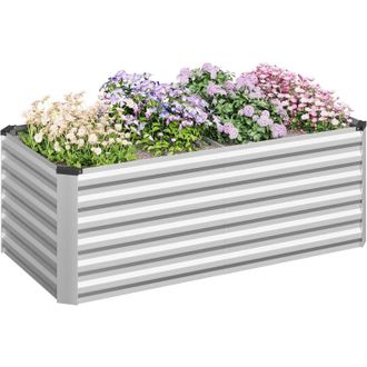 Woltu Fioriera da Esterno Rettangolare per Piante e Fiori 160x80x56 cm, Argento