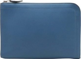 Herm&egrave;s Blue Calfskin Evercolor Clutch Business Bag (Authentic Pre-Loved)