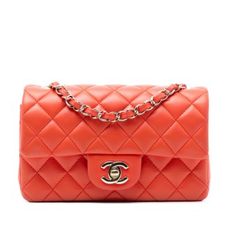 Chanel Pre-owned Womens Mini Rectangular Classic Lambskin Single Flap - Orange Leather - One Size