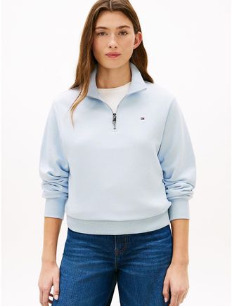 Tommy Hilfiger Womens Brushed-Back Quarter-Zip Sweatshirt - Blue - XL