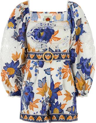 Farm Rio Printed Linen Blend Summer Flowers Jumpsuit