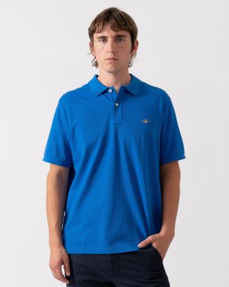 GANT Mens Regular Fit Short Sleeve Fit Pique Polo in Blue Cotton - Size X-Large