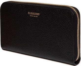 Burberry Logo Grained Leather Zip-Around Wallet - Black
