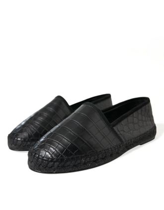 Dolce & Gabbana Mens Black Exotic Leather Espadrilles Slip On Shoes