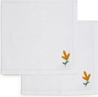 Gohar Mimosa-Embroidered Napkins (set Of Two) - Unisex - Linen/Flax