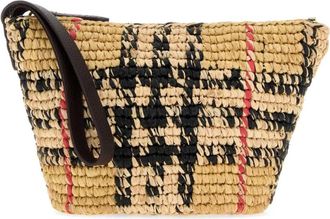 Burberry Geborduurde Raffia Make-up Tas - Dames - Tassen - Beige - Maat: ONE Size