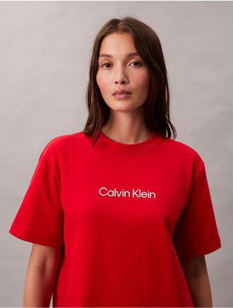 Calvin Klein Jeans Calvin Klein Womens Standard Logo Boxy Fit Crewneck T-Shirt - Red - XL
