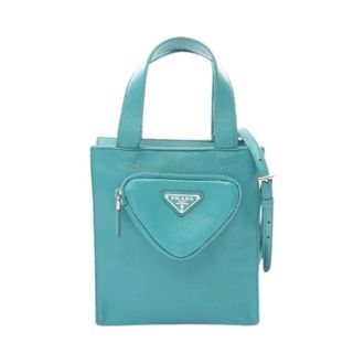 Prada Pre-owned Handbags, female, Blue, Size: ONE SIZE Pre-owned Nappa Leather Handbag