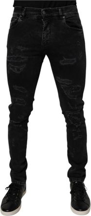 Dolce & Gabbana Zwarte Skinny Tattered Denim Jeans - Heren - Skinny Jeans - Zwart - S - Denim - Jeans