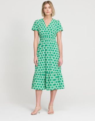 Finery Petite Deena Wrap Midi Dress in Green Spot at Nordstrom, Size 12
