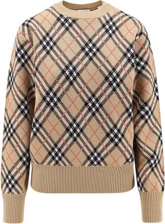Burberry Geribbelde Crew-neck Sweater Lange Mouwen - Dames - Ronde hals truien - Beige - L - Wol - Truien & Vesten