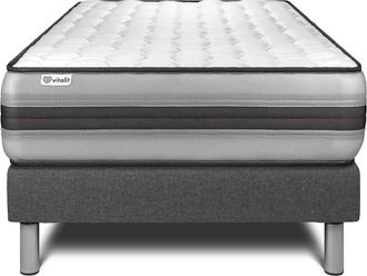 VITALIT Vitalit - Base Tapizada Gris + Colch&oacute;n Con Muelles Y Viscoel&aacute;stica 90 X 200