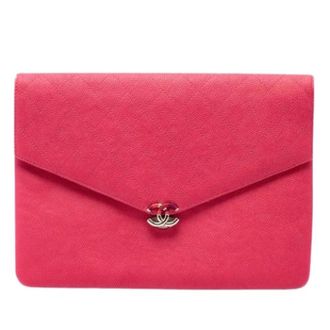 Chanel Pre-owned Quilted Caviar Leather Clutch - Dames - Pre-owned - Roze - Maat: ONE Size Leer
