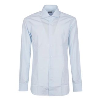 Barba Long Sleeve Neck Shirt - Heren - Zakelijke Overhemden - Blauw - M - Katoen - Overhemden