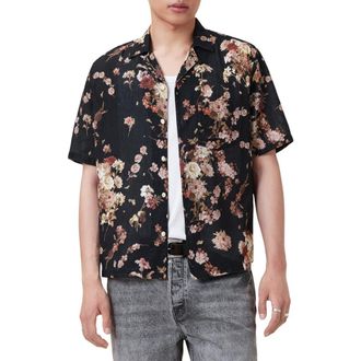 AllSaints Armada Camp Shirt in Jet Black at Nordstrom Rack, Size Large