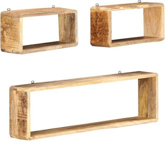 vidaXL Juego de estantes cubo de pared 3 piezas madera maciza de mango vidaXL