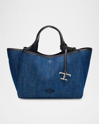 Tod's Mini Cotton Denim T Timeless Tote Bag