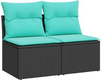 vidaXL 2 Piece Garden Sofa Set with Cushions Black Poly Rattan Acacia Vidaxl