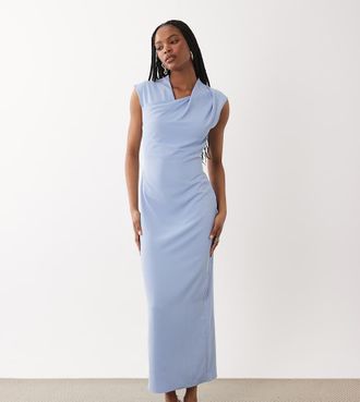 Asos Tall ASOS DESIGN Tall - Vestito midi sinuoso azzurro con scollo incrociato-Blu