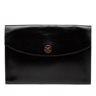 Herm&egrave;s Black Box Calf Leather Clutch Bag Pochette (Pre-Owned)