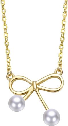 Rachel Glauber 14K Plated 3-5Mm Pearl Bow Necklace