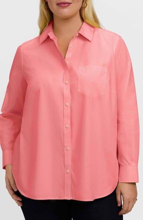 Foxcroft Boyfriend Non-Iron Cotton Blouse in Coral Reef at Nordstrom, Size 22W