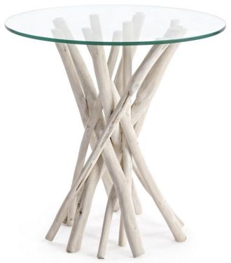 BIZZOTTO Runder Design Beistelltisch Sahel &oslash; 40 cm, aus Teakholz und Glas